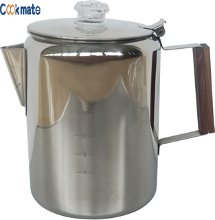 بريميوم لامعة الفولاذ المقاوم للصدأ وعاء القهوة مقبض خشبي ستوفيتوب التدفئة القهوة بالتنقيط صنبور غلاية في الهواء الطلق